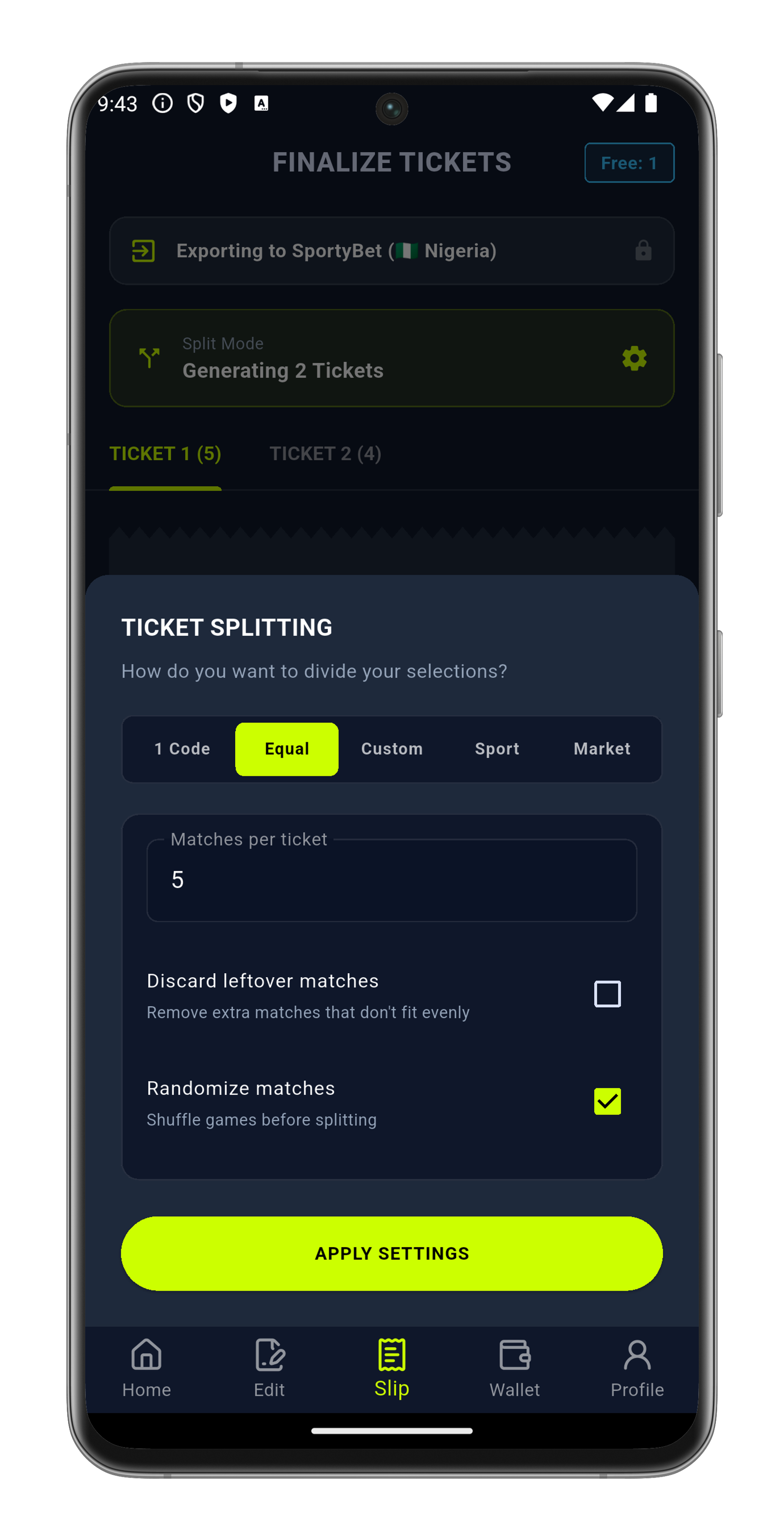 Split Tickets Mode
